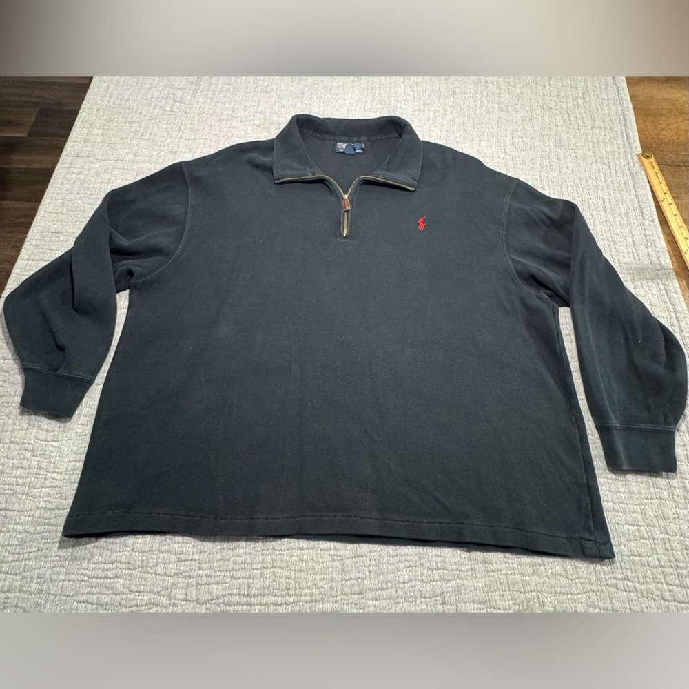 Vintage Polo Ralph Lauren Estate Rib‎ Knit Sweater Navy 1/4 Zip Pullover 2XL Big